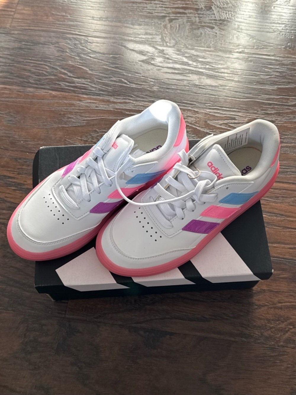 adidas White Running Shoe with Pink and Purple Details